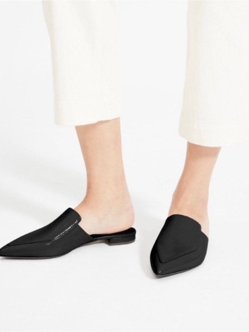 Everlane Black Pointed Leather Slip-On Mule